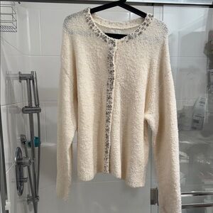 H&M Cream Cardigan with Silver Accents XL STRETCHY